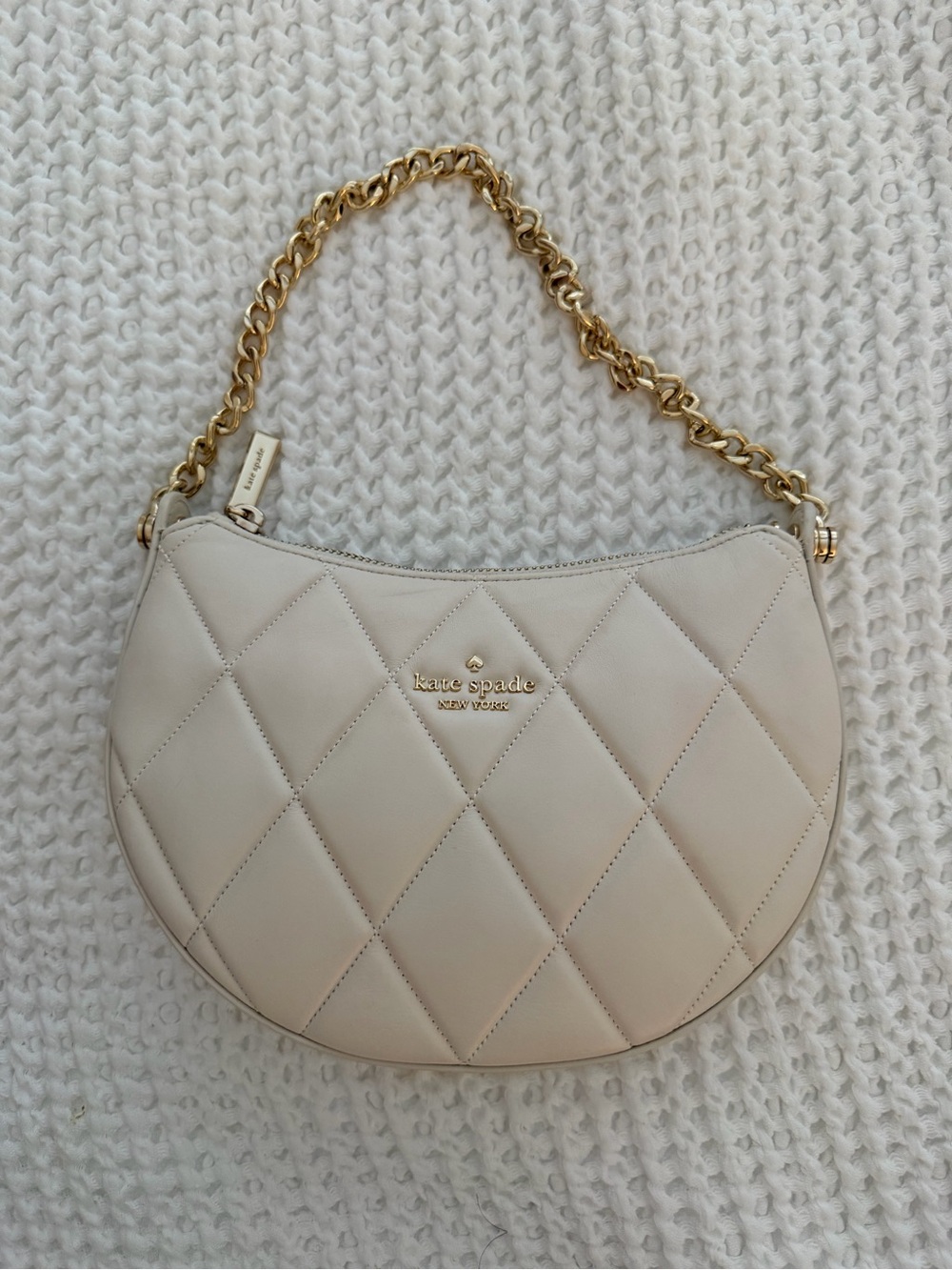 kate spade Quilted Cream Shoulder Hobo with Gold Chain